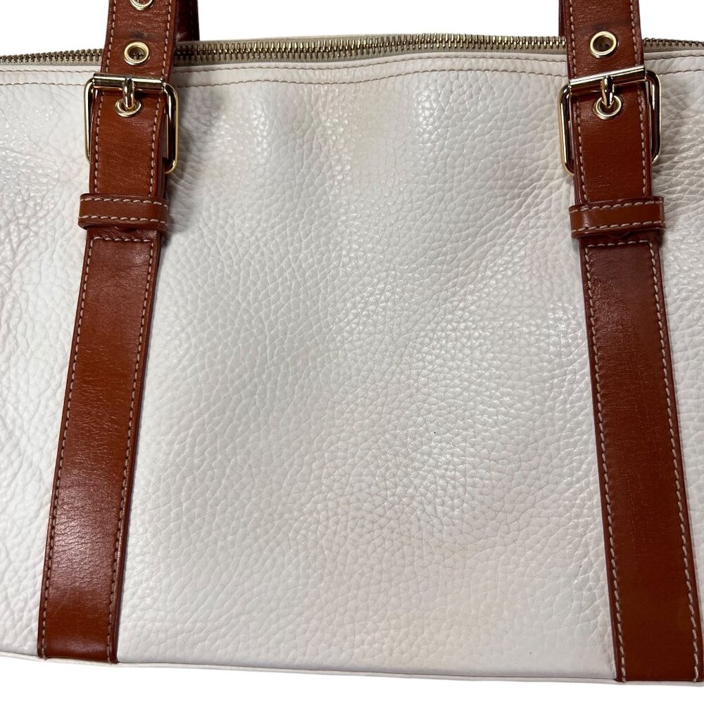 Dooney & Bourke Leather Purse Handbag Satchel Pebble Grain Domed White Tan Trim - Picture 4 of 16